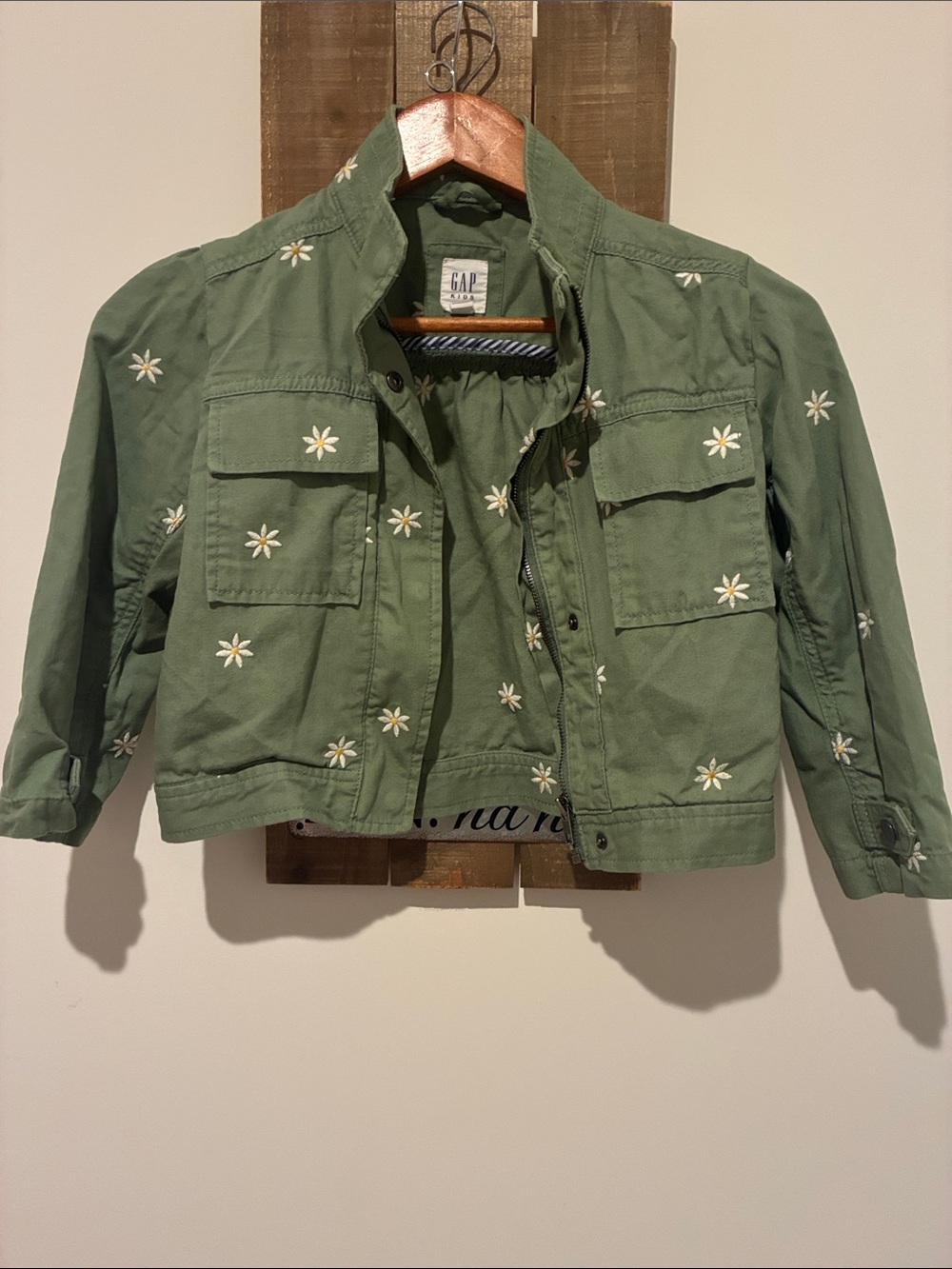 GAP Green Crop Jacket with Daisy Embroidery